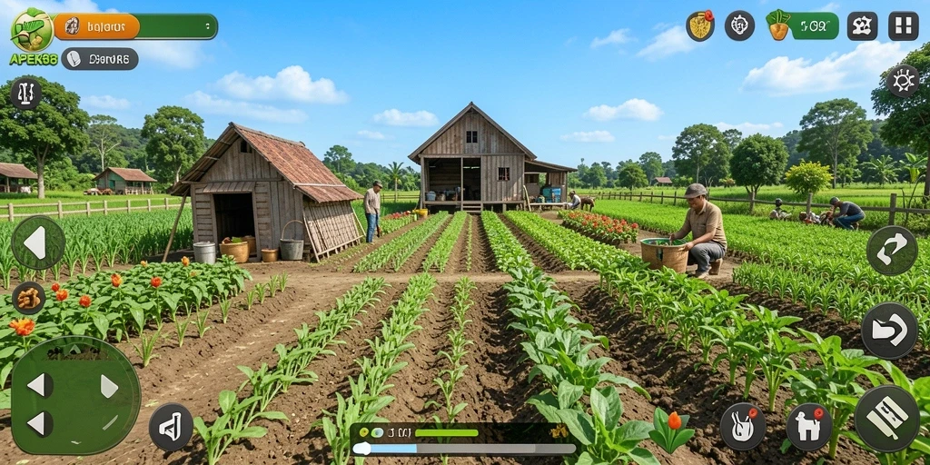 Tampilan menarik gameplay APEK88 dengan aktivitas bertani.
