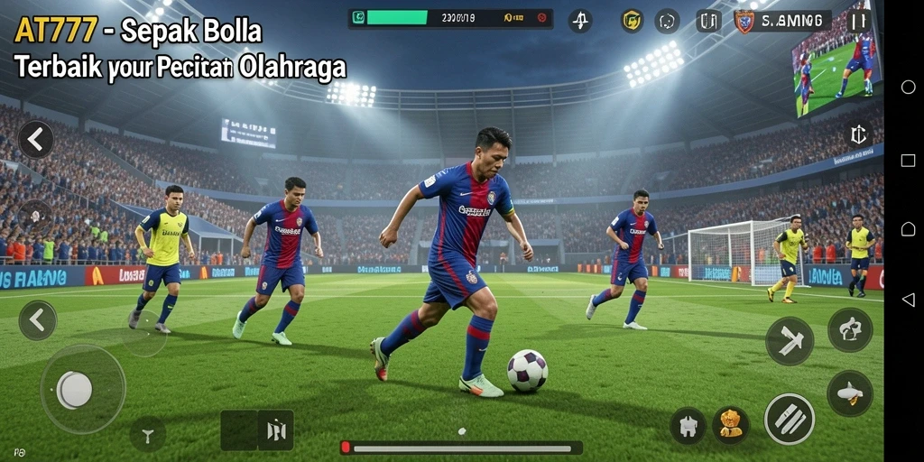 Screenshot utama AT777 menampilkan intensitas permainan sepak bola yang seru.