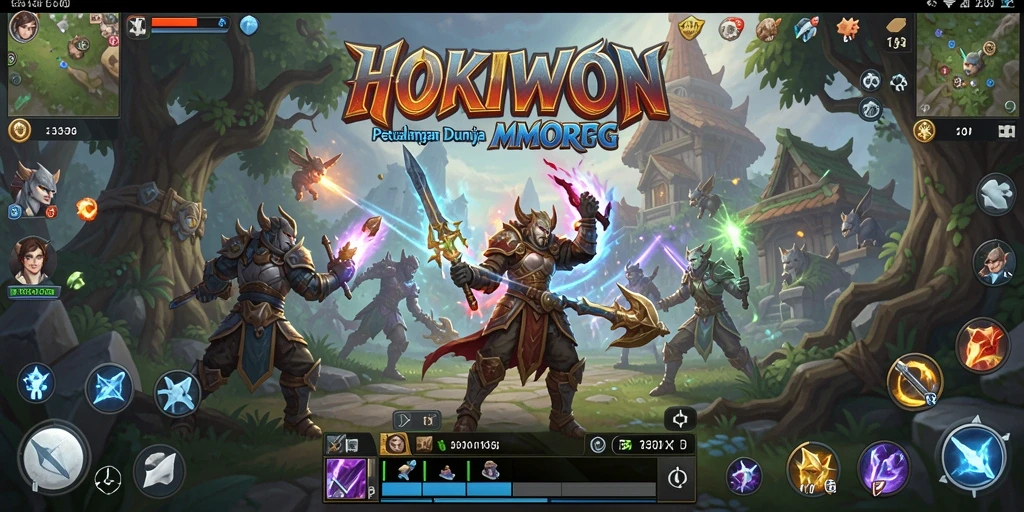 Screenshot HOKIWON menampilkan suasana pertarungan seru dalam dunia MMORPG.