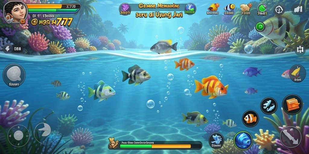 Tampilan gameplay HP777 dengan efek memancing yang menarik.