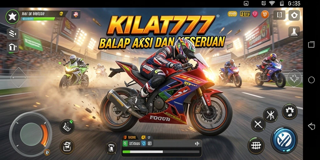 Tampilan gameplay KILAT777 dengan aksi balap motor yang mendebarkan.