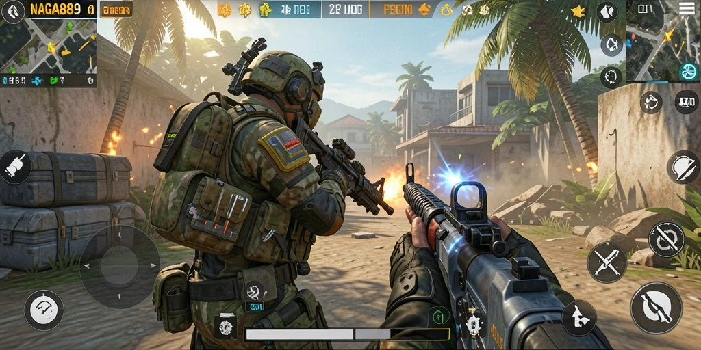 Tampilan gameplay NAGA889 yang mendebarkan dan realistis di medan perang.